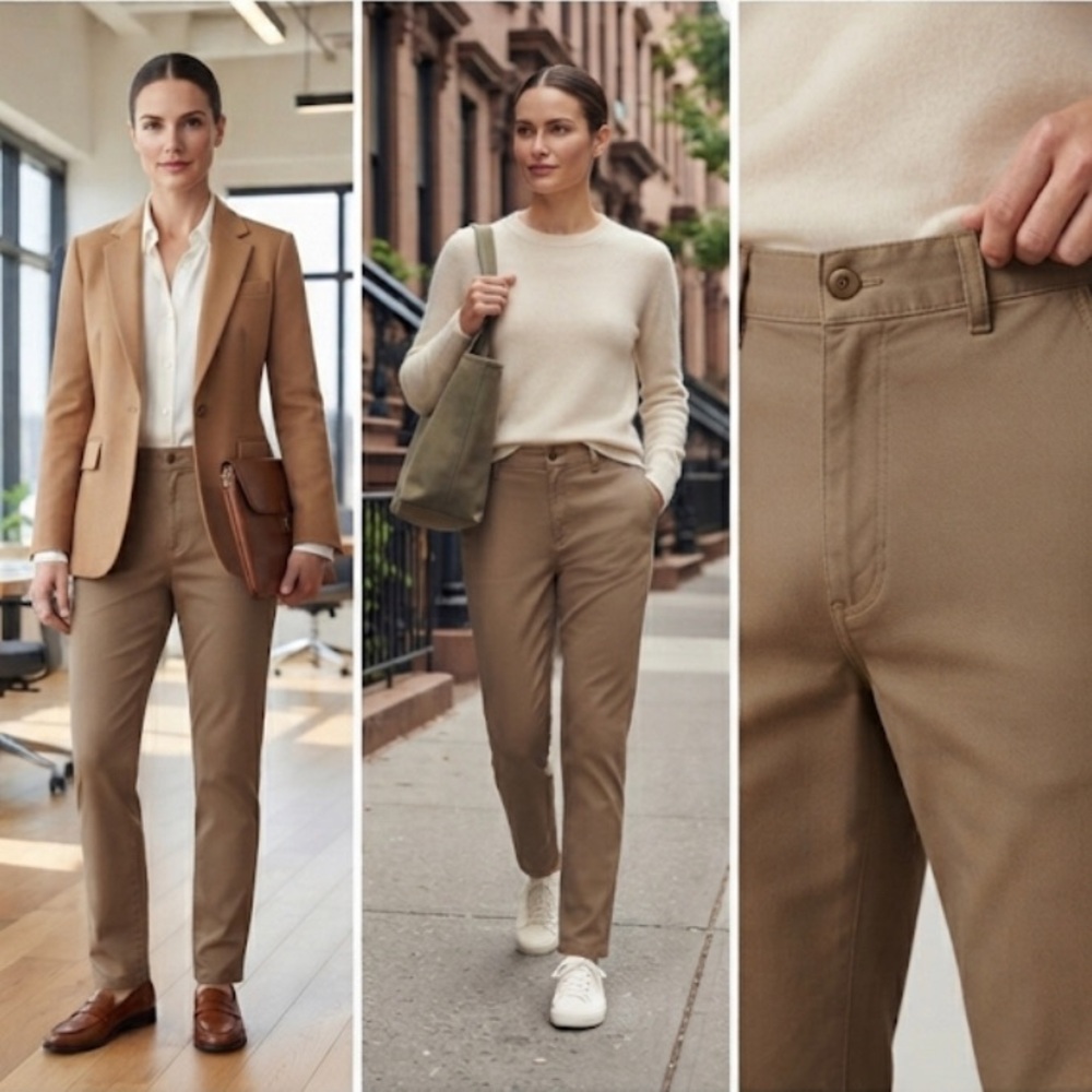 Dark tan Classic Fit Trousers with Straight-Leg Cut